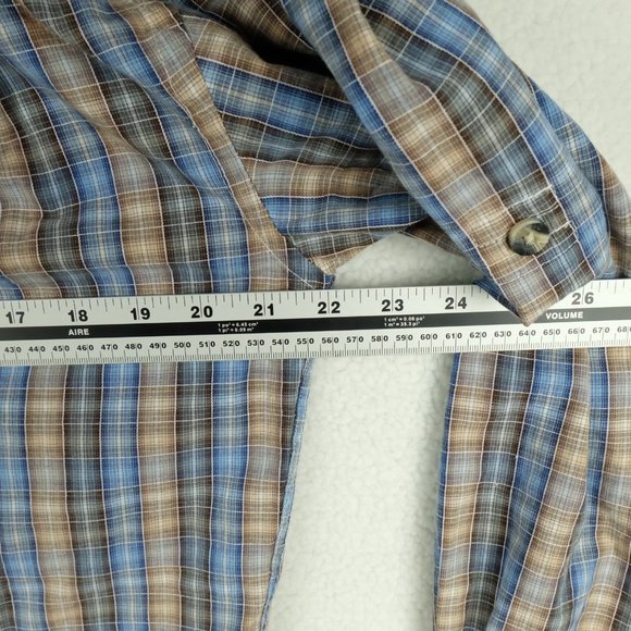 Pacific Trail Mens Button Up Shirt Small Blue Beige Check Striped Outdoor Retro - Picture 10 of 13